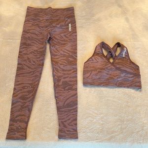 Gymshark Adapt Camo Seamless Leggings and Sports Bra set in purple size small